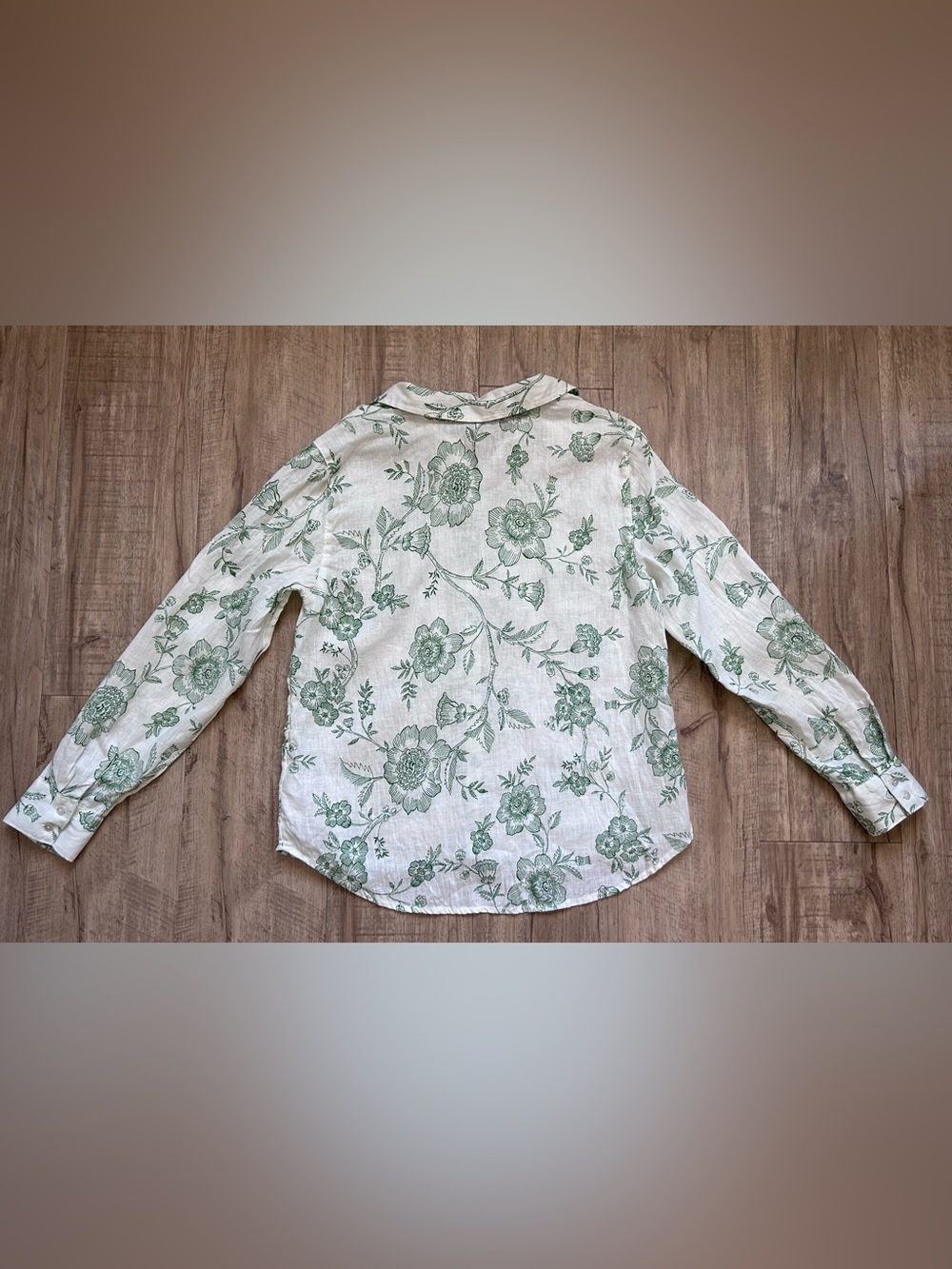 Joie White 100% Linen Button-Up Shirt with Green Floral Print summer beachy - Picture 5 of 8